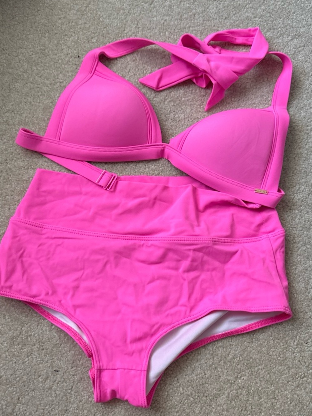 PINK Victoria's Secret Hot Pink High-Waist Bikini Set